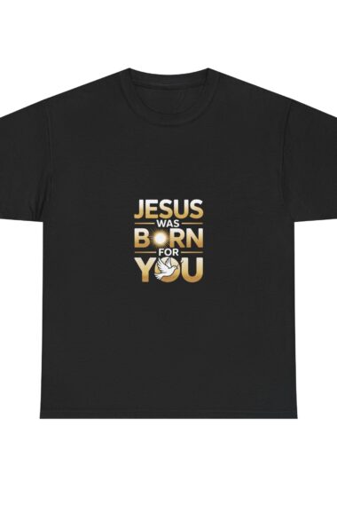Jesus Was Born for You – Black Christian T-Shirt with Dove Emblem & Golden Lettering (Perfect Christmas Gift)